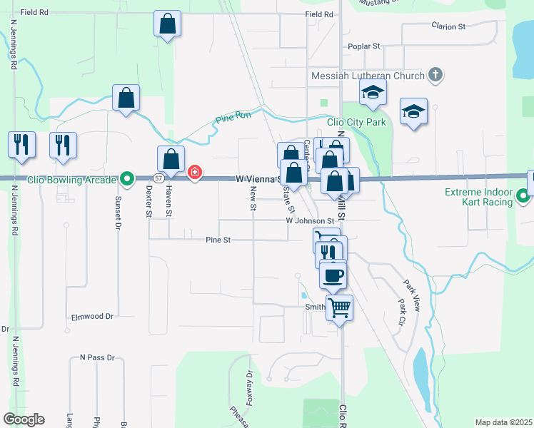 map of restaurants, bars, coffee shops, grocery stores, and more near 322 W Johnson St in Clio