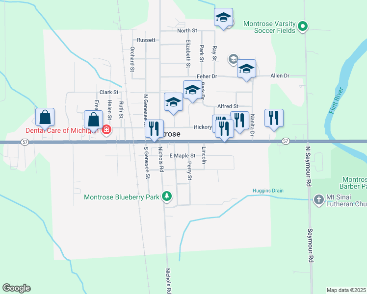 map of restaurants, bars, coffee shops, grocery stores, and more near 158 East State Street in Montrose