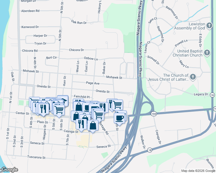 map of restaurants, bars, coffee shops, grocery stores, and more near 865 Page Avenue in Lewiston