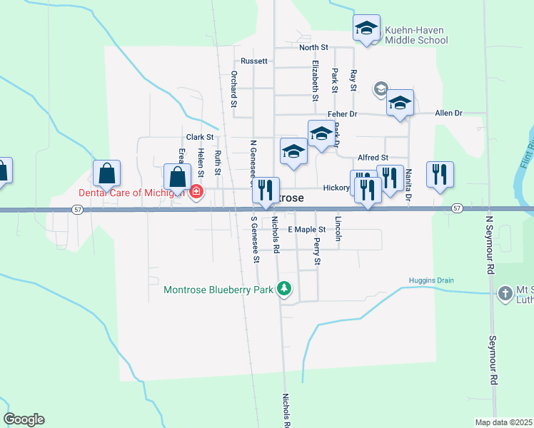 map of restaurants, bars, coffee shops, grocery stores, and more near 111 West State Street in Montrose