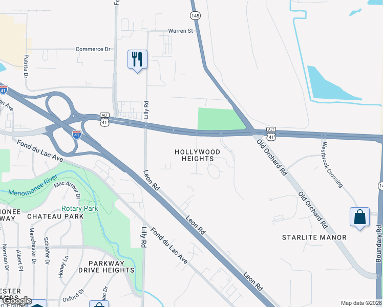 map of restaurants, bars, coffee shops, grocery stores, and more near W136N8721 Esquire Road in Menomonee Falls