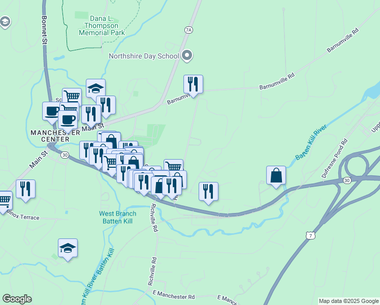 map of restaurants, bars, coffee shops, grocery stores, and more near 236 Highland Avenue in Bennington County