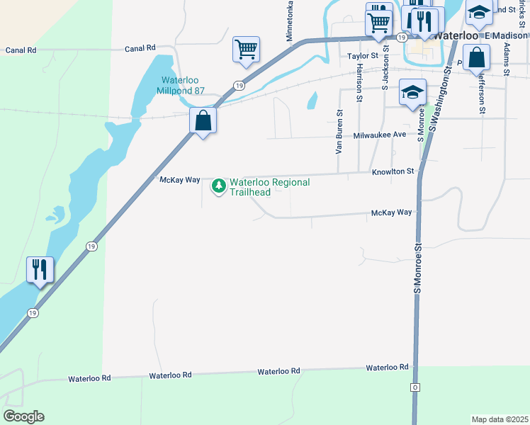 map of restaurants, bars, coffee shops, grocery stores, and more near 710 McKay Way in Waterloo