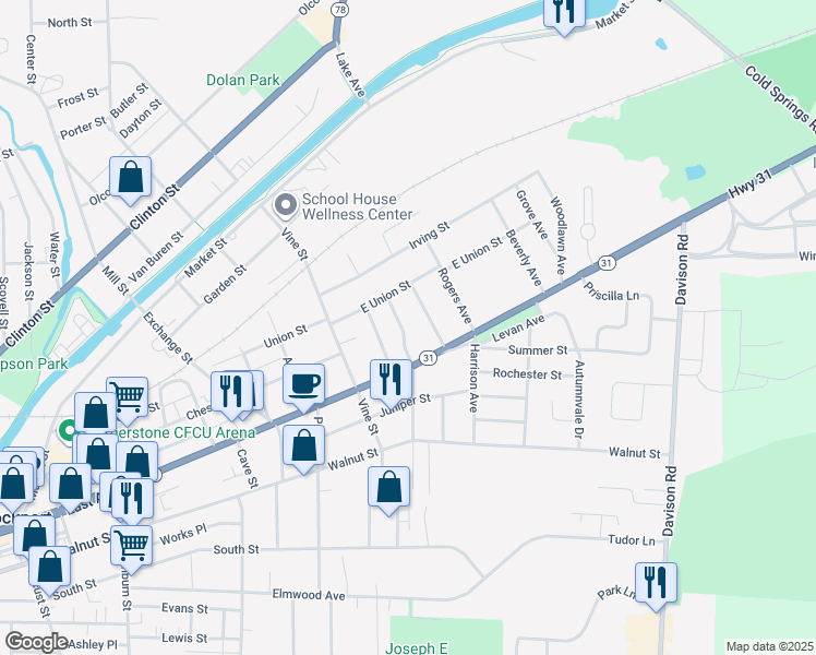 map of restaurants, bars, coffee shops, grocery stores, and more near 14 Bewley Parkway in Lockport