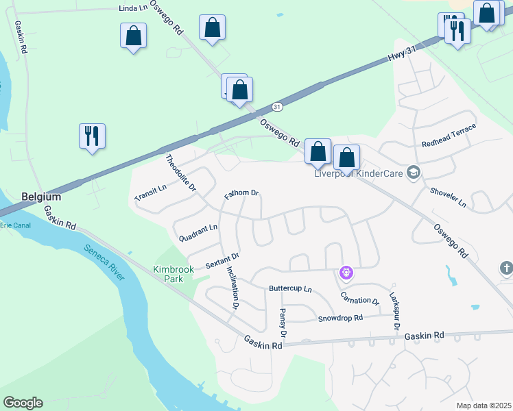 map of restaurants, bars, coffee shops, grocery stores, and more near 8413 Fathom Drive in Baldwinsville
