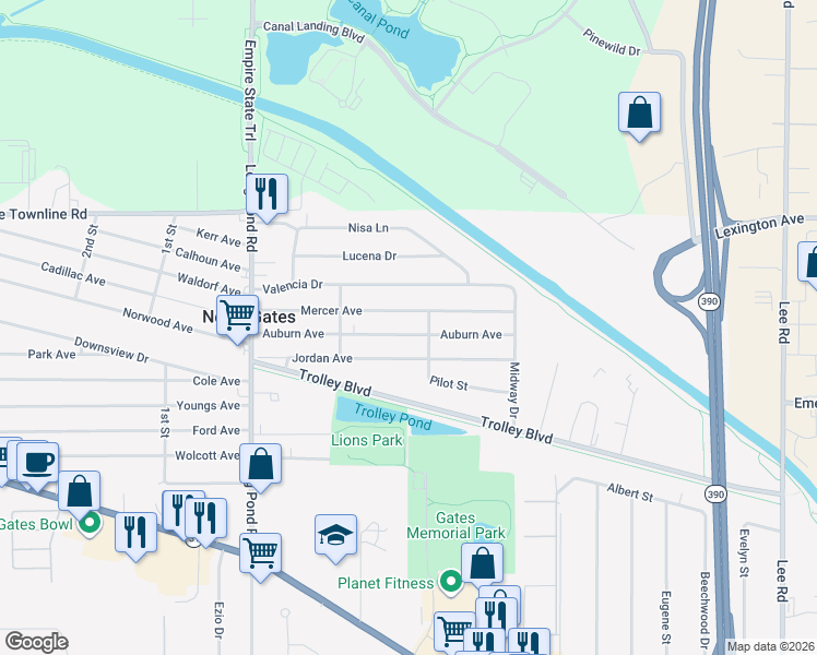 map of restaurants, bars, coffee shops, grocery stores, and more near 148 Auburn Ave in Rochester