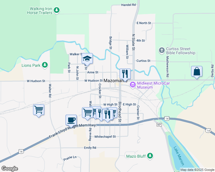 map of restaurants, bars, coffee shops, grocery stores, and more near 14 Scott Terrace in Mazomanie