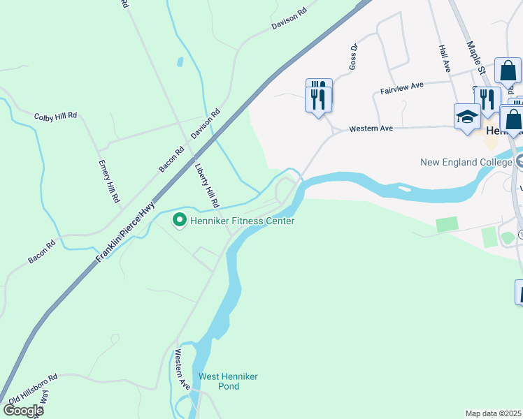 map of restaurants, bars, coffee shops, grocery stores, and more near 436 Western Avenue in Henniker