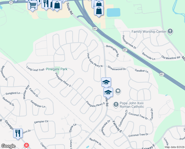 map of restaurants, bars, coffee shops, grocery stores, and more near 8334 Spicebush Trail in Liverpool