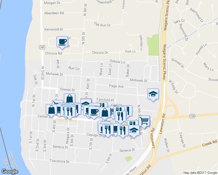 map of restaurants, bars, coffee shops, grocery stores, and more near 771 Page Avenue in Lewiston