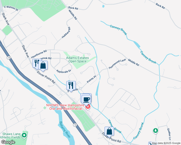 map of restaurants, bars, coffee shops, grocery stores, and more near 3 Artisan Way in Dover