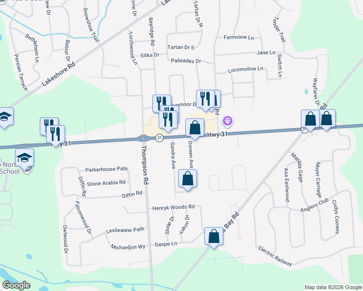 map of restaurants, bars, coffee shops, grocery stores, and more near 6230 New York 31 in Cicero