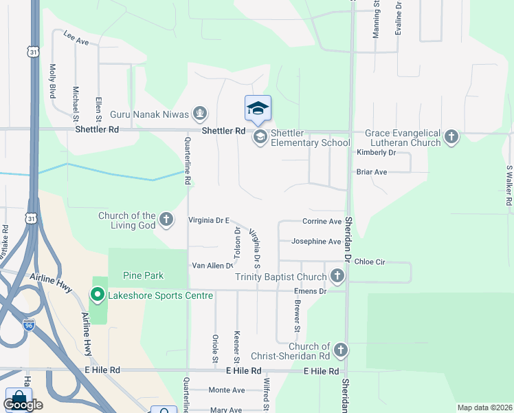 map of restaurants, bars, coffee shops, grocery stores, and more near 4181 Bexley Drive in Muskegon