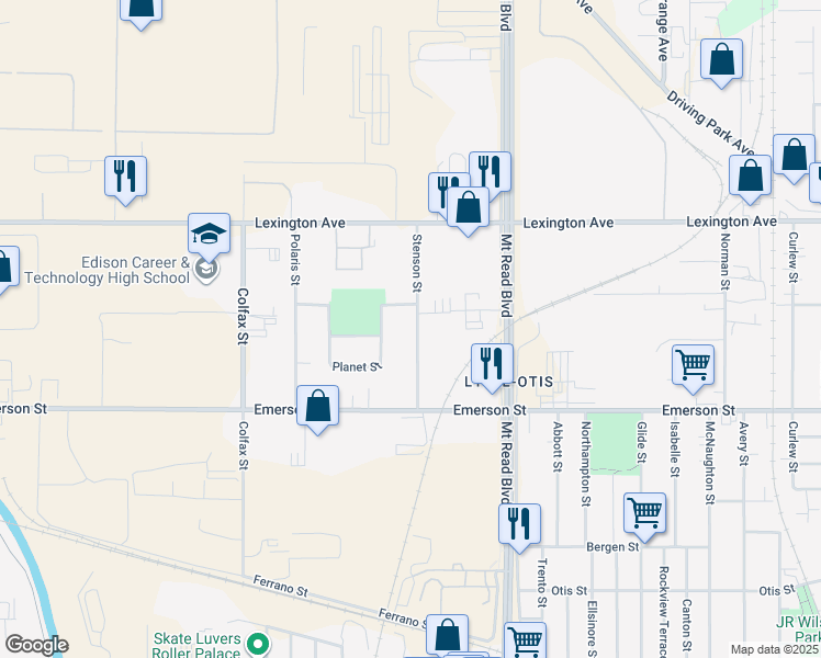 map of restaurants, bars, coffee shops, grocery stores, and more near 109 Stenson Street in Rochester