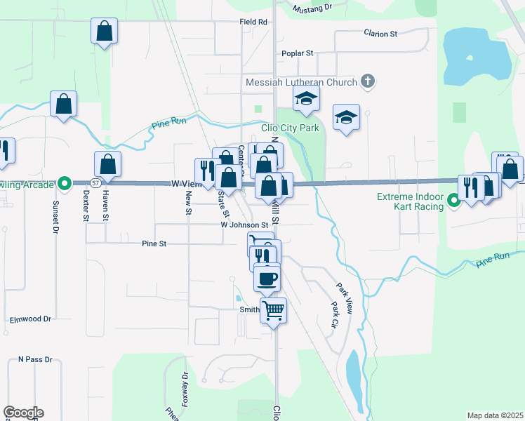 map of restaurants, bars, coffee shops, grocery stores, and more near 204 South Railway Street in Clio