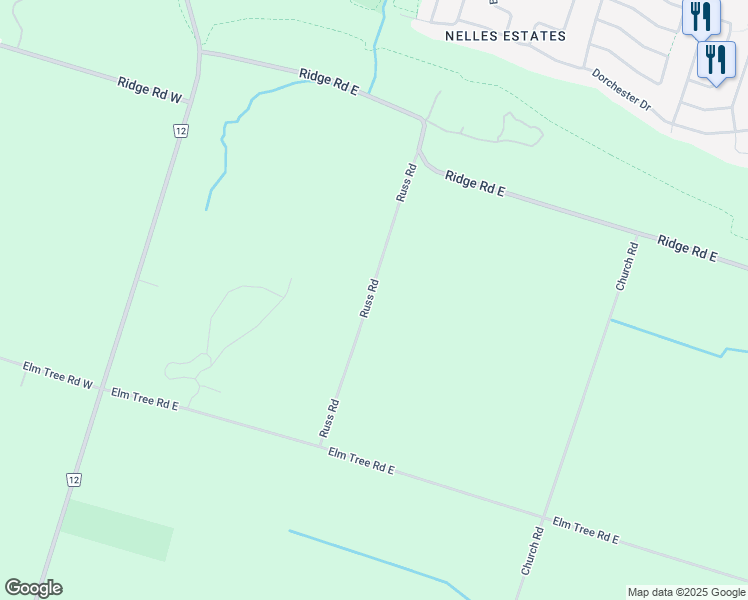 map of restaurants, bars, coffee shops, grocery stores, and more near 147 Russ Road in Grimsby
