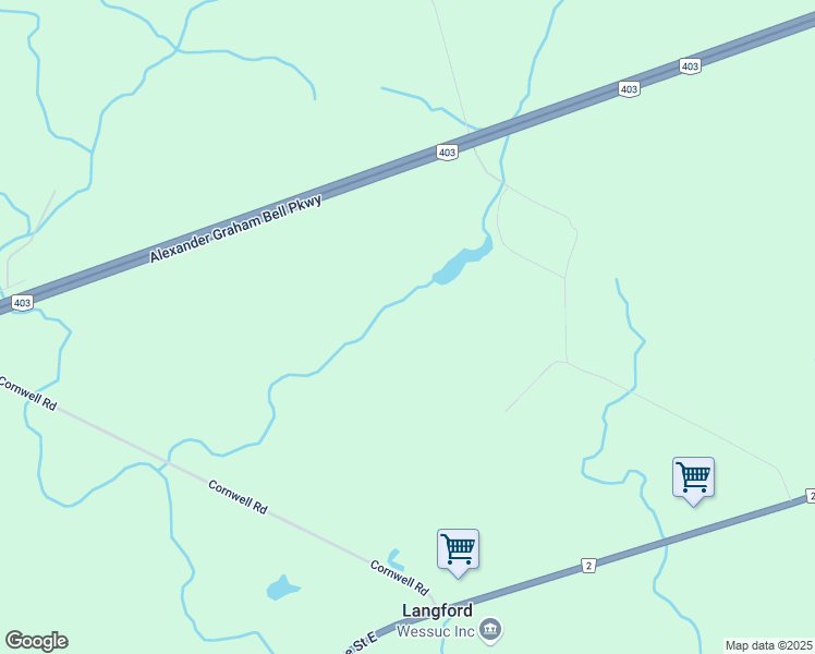map of restaurants, bars, coffee shops, grocery stores, and more near Jury Road in Brantford