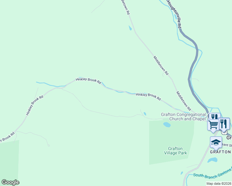 map of restaurants, bars, coffee shops, grocery stores, and more near 667 Hinkley Brook Road in Grafton