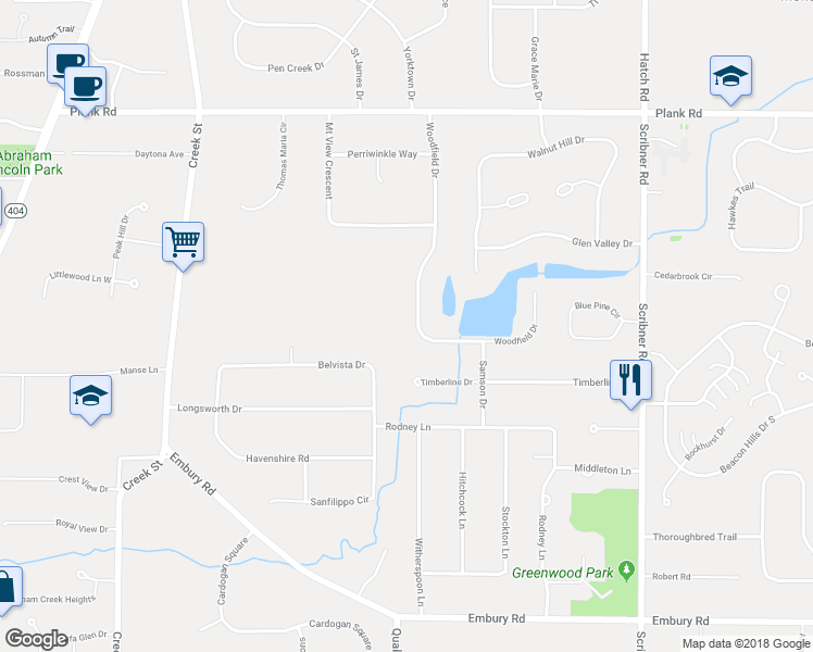 map of restaurants, bars, coffee shops, grocery stores, and more near 35 Woodfield Drive in Webster