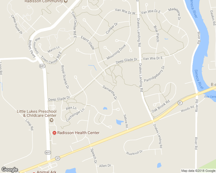 map of restaurants, bars, coffee shops, grocery stores, and more near 3158 Samantha Drive in Baldwinsville