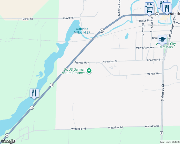 map of restaurants, bars, coffee shops, grocery stores, and more near 701 Fox Lane in Waterloo