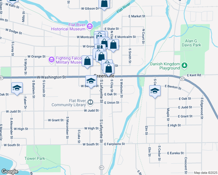 map of restaurants, bars, coffee shops, grocery stores, and more near 110 East Oak Street in Greenville