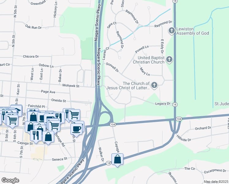 map of restaurants, bars, coffee shops, grocery stores, and more near 4872 West Eddy Drive in Lewiston