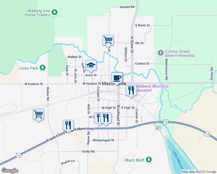 map of restaurants, bars, coffee shops, grocery stores, and more near 14 Scott Terrace in Mazomanie