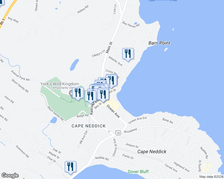 map of restaurants, bars, coffee shops, grocery stores, and more near 8 Beach Street in York