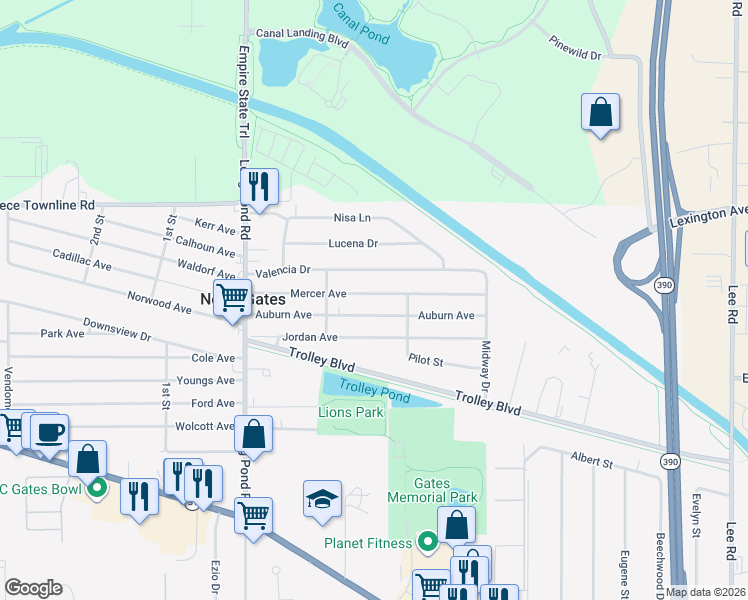 map of restaurants, bars, coffee shops, grocery stores, and more near 148 Auburn Avenue in Rochester
