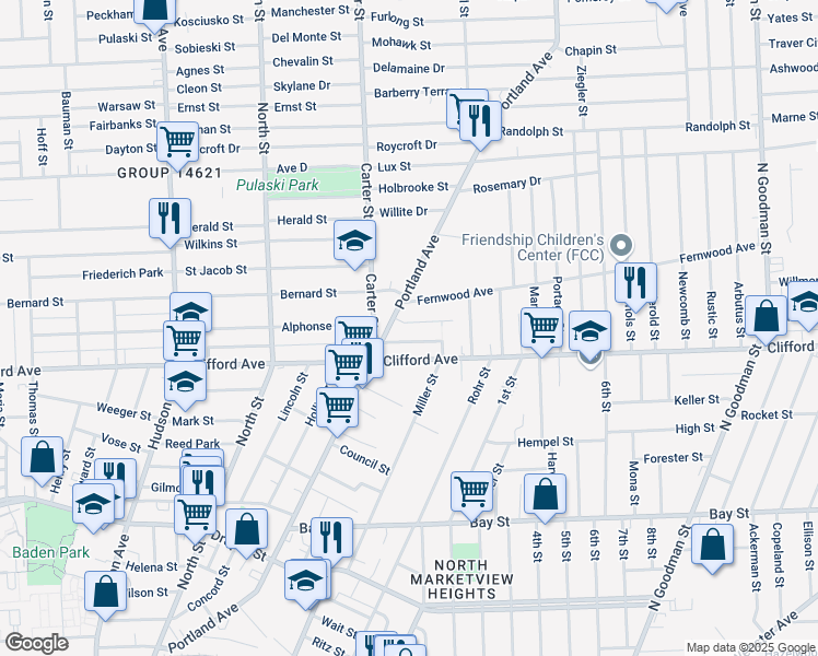 map of restaurants, bars, coffee shops, grocery stores, and more near in Rochester