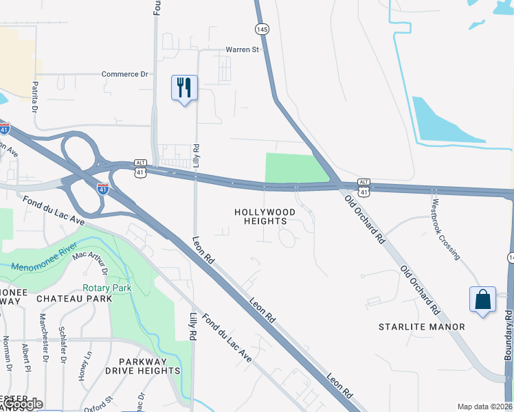 map of restaurants, bars, coffee shops, grocery stores, and more near W136N8721 Esquire Road in Menomonee Falls