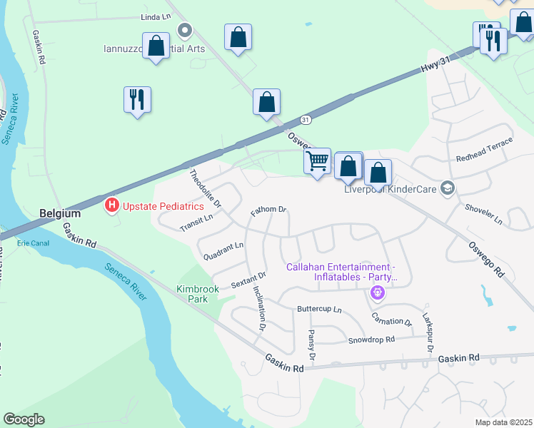 map of restaurants, bars, coffee shops, grocery stores, and more near 8525 Sextant Drive in Baldwinsville