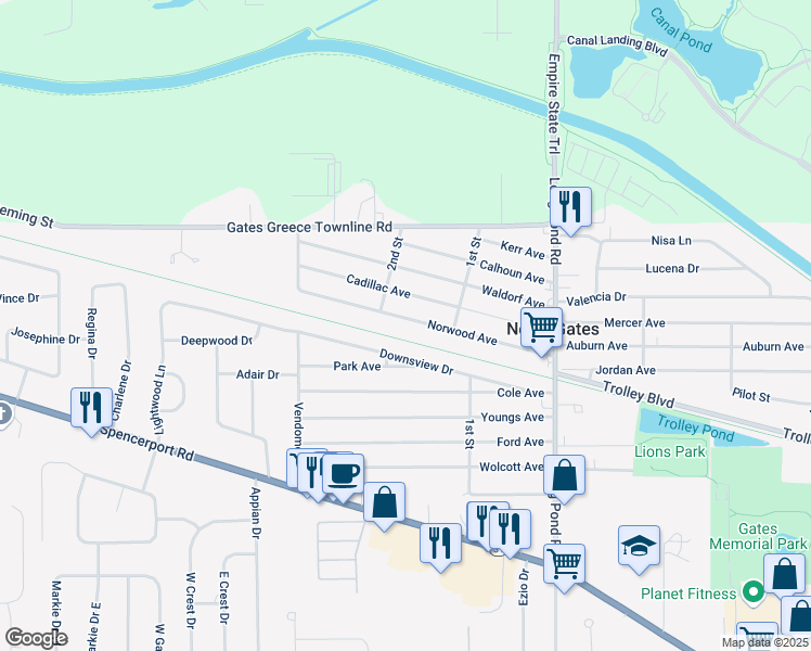 map of restaurants, bars, coffee shops, grocery stores, and more near 200 Downsview Drive in Rochester