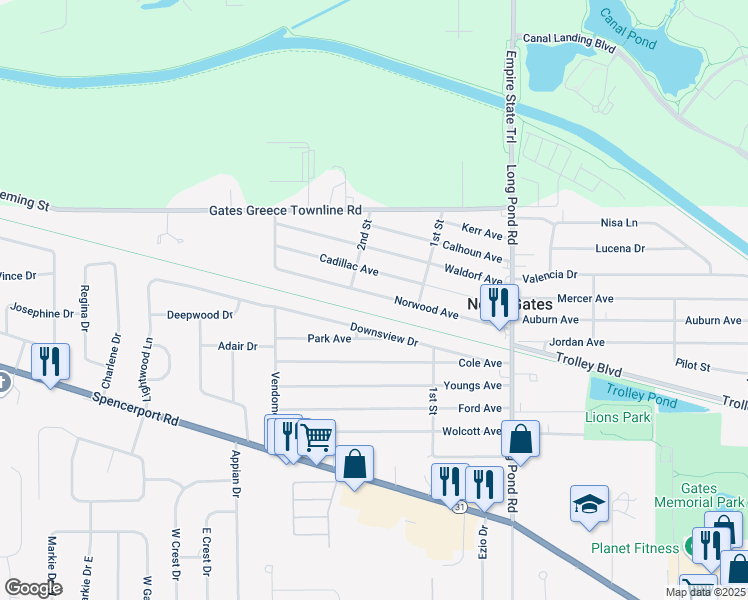map of restaurants, bars, coffee shops, grocery stores, and more near 200 Downsview Drive in Rochester