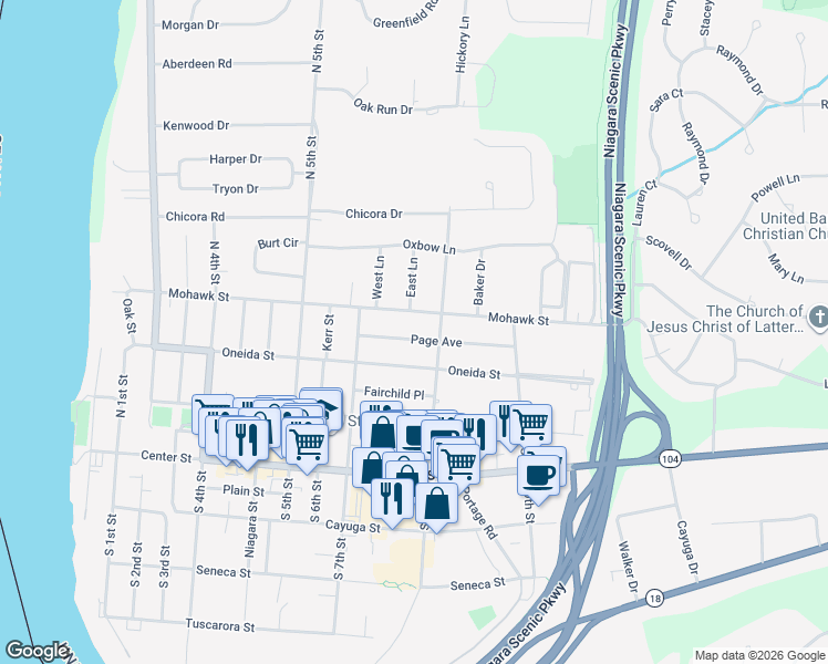 map of restaurants, bars, coffee shops, grocery stores, and more near 771 Page Avenue in Lewiston
