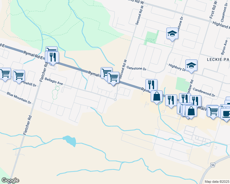 map of restaurants, bars, coffee shops, grocery stores, and more near 22 Kingsborough Drive in Hamilton