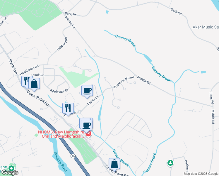 map of restaurants, bars, coffee shops, grocery stores, and more near 12 Julia Drive in Dover
