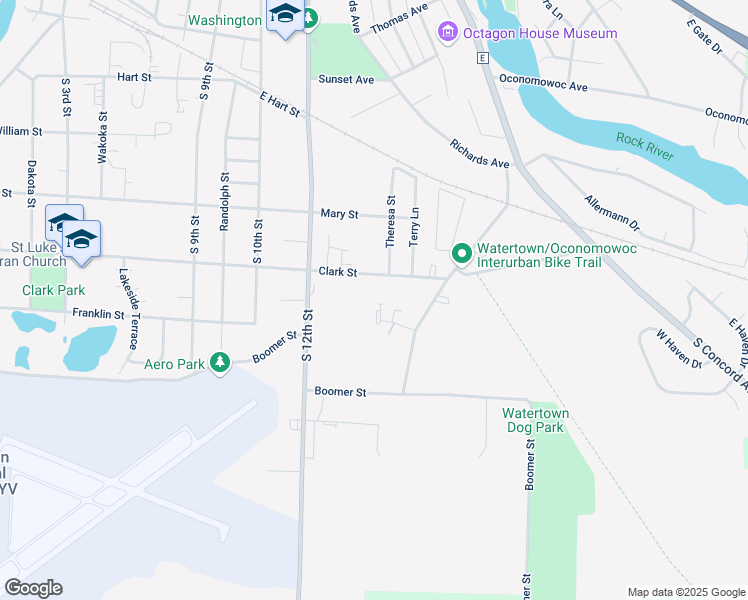 map of restaurants, bars, coffee shops, grocery stores, and more near 16 Pine Ridge Court in Watertown