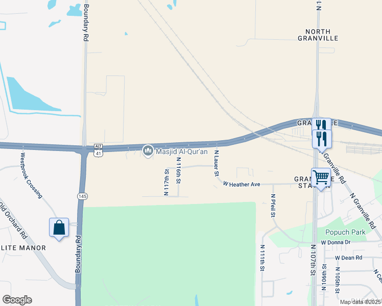 map of restaurants, bars, coffee shops, grocery stores, and more near 11507 West Brittany Way in Milwaukee