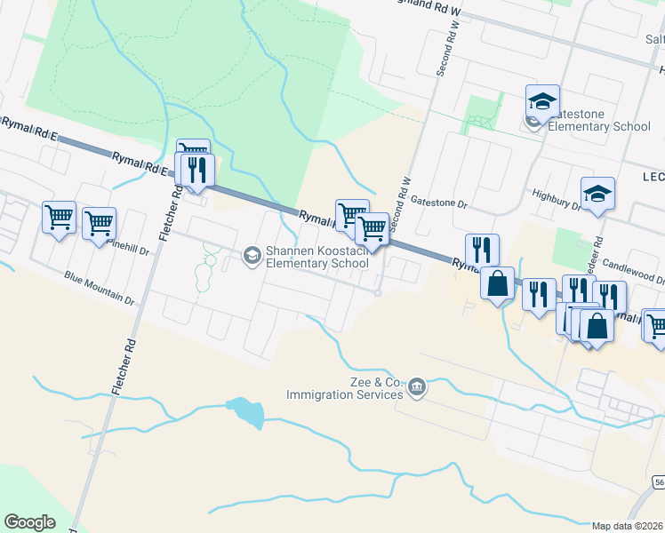 map of restaurants, bars, coffee shops, grocery stores, and more near 9 Bloom Crescent in Hamilton
