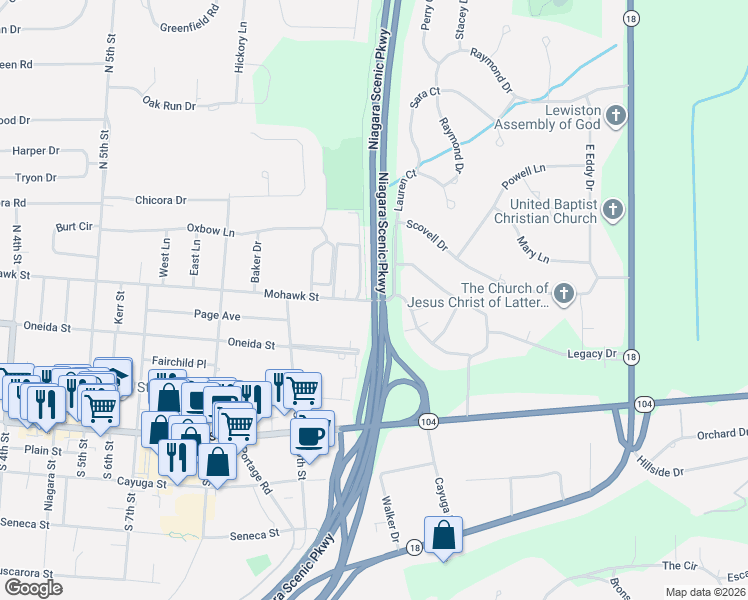 map of restaurants, bars, coffee shops, grocery stores, and more near 4798 West Eddy Drive in Lewiston