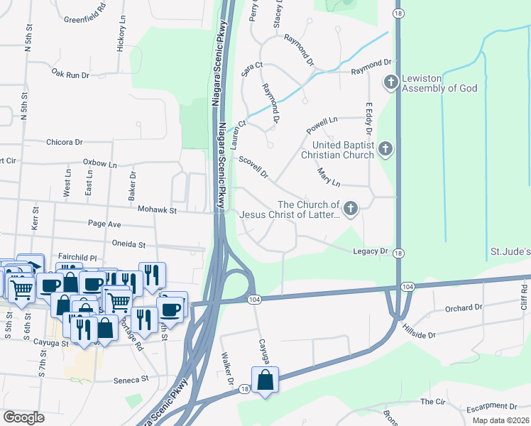 map of restaurants, bars, coffee shops, grocery stores, and more near 690 Northridge Drive in Lewiston