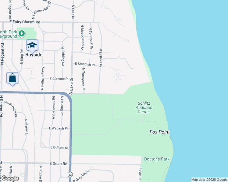 map of restaurants, bars, coffee shops, grocery stores, and more near 1515 East Standish Place in Bayside