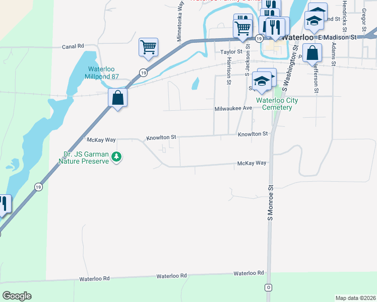 map of restaurants, bars, coffee shops, grocery stores, and more near 606 Knowlton Street in Waterloo