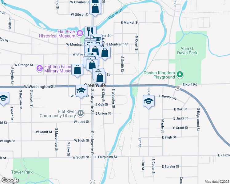 map of restaurants, bars, coffee shops, grocery stores, and more near 408 South Webster Street in Greenville