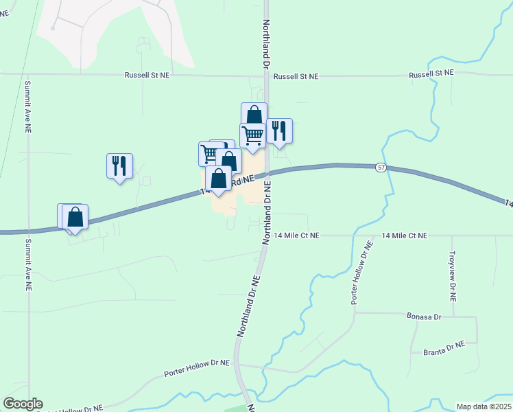 map of restaurants, bars, coffee shops, grocery stores, and more near 11675 Northland Drive Northeast in Rockford