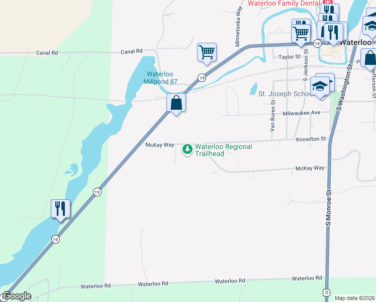 map of restaurants, bars, coffee shops, grocery stores, and more near 760 McKay Way in Waterloo