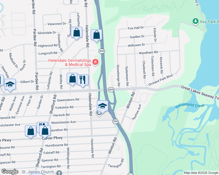 map of restaurants, bars, coffee shops, grocery stores, and more near 21 Warrenton Street in Rochester