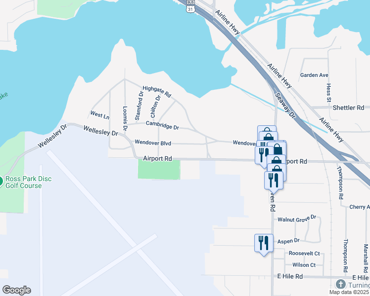 map of restaurants, bars, coffee shops, grocery stores, and more near 695 Wendover Boulevard in Norton Shores